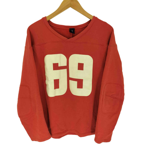 ギャップ Gap 00S Vネック エルボーパッチ 69 プリント プルオーバー カップショルダー ラグビー スウェット トレーナー メンズ import:S