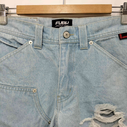 フブ FUBU ダメージ加工ダブルニーバギーショートパンツ レディース