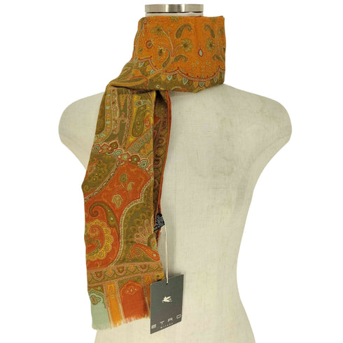 エトロ ETRO イタリア製 ウール シルク ペイズリー 総柄 フリンジ ストール レディース