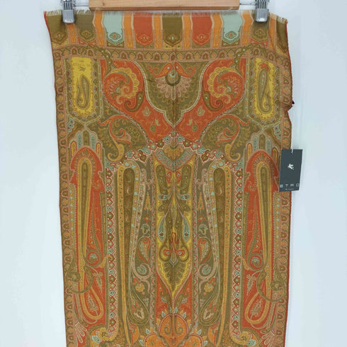 エトロ ETRO イタリア製 ウール シルク ペイズリー 総柄 フリンジ ストール レディース