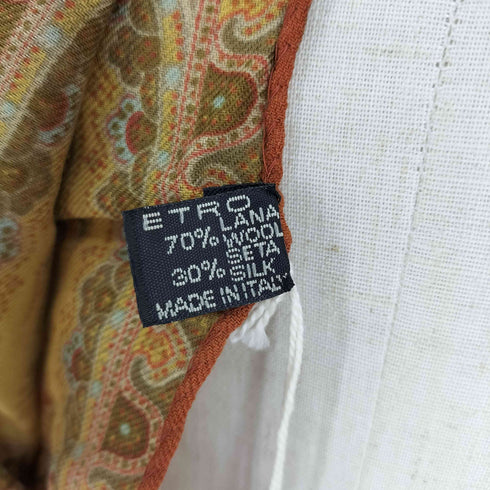 エトロ ETRO イタリア製 ウール シルク ペイズリー 総柄 フリンジ ストール レディース
