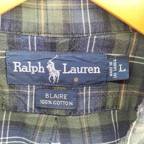 ラルフローレン RALPH LAUREN 90s BLAIRE ポニー刺繍 ボタンダウン チェックシャツ メンズ import:L