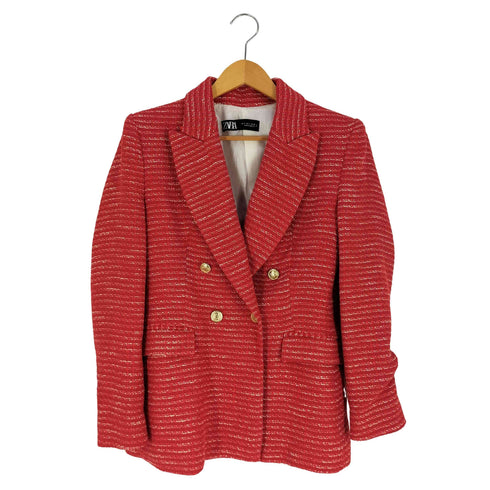 ザラ ZARA 金ボタン ダブルブレスト ツイード テーラードジャケット レディース import:S