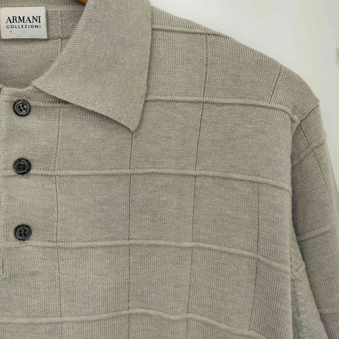 アルマーニコレツィオーニ ARMANI COLLEZIONI 香港製 シルクコットン 長袖 ニットポロ メンズ