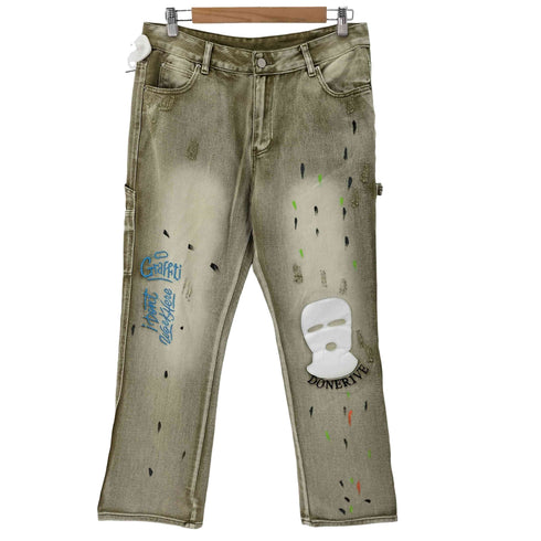 GUREITOJP ワッペン ペイント加工 ペインターデニムパンツ メンズ