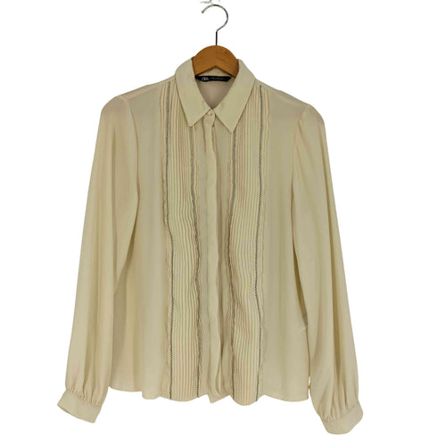 ザラ ZARA コントラスト シーム ピンタック シャツ レディース import:XS
