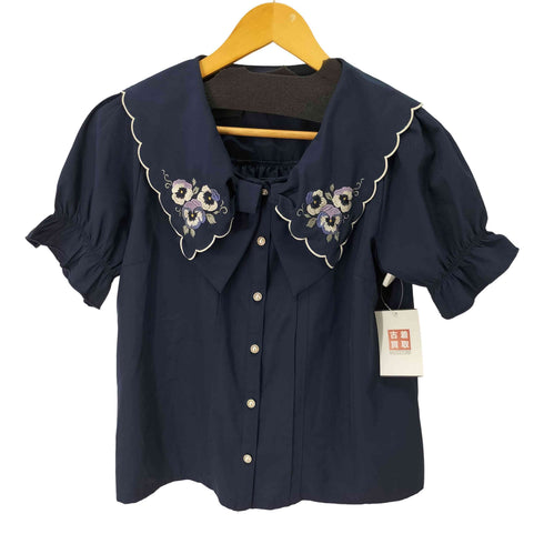 アクシーズ ファム axes femme POETIQUE パンジー刺繍リボン襟ブラウス レディース JPN:M