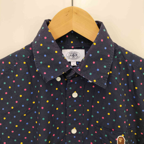 アベイシングエイプ A BATHING APE ロゴ刺繍 ドット柄 S/S シャツ メンズ JPN:S