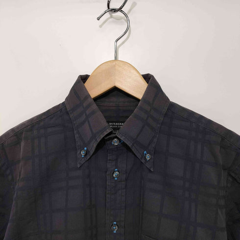 バーバリーブラックレーベル BURBERRY BLACK LABEL ホースロゴ刺繍 格子柄 半袖BDシャツ メンズ JPN:2