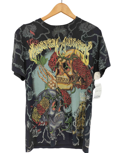 クリスチャンオードジェー CHRISTIAN AUDIGIER y2k ラインストーン スカルプリントTシャツ メンズ import:M