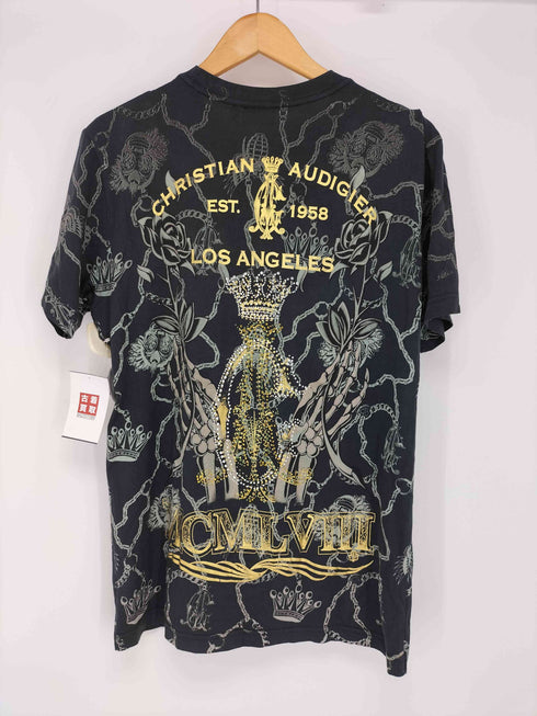 クリスチャンオードジェー CHRISTIAN AUDIGIER y2k ラインストーン スカルプリントTシャツ メンズ import:M