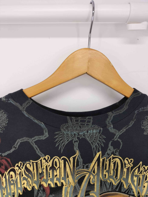 クリスチャンオードジェー CHRISTIAN AUDIGIER y2k ラインストーン スカルプリントTシャツ メンズ import:M