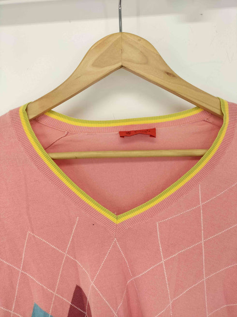 プリングル Pringle ロゴ刺繍 Vネックアーガイルニット レディース M