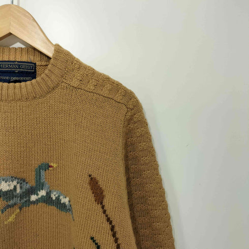 HERMAN GEIST HAND EMBROIDERED 鳥 犬 柄 プルオーバー ニット レディース import:M