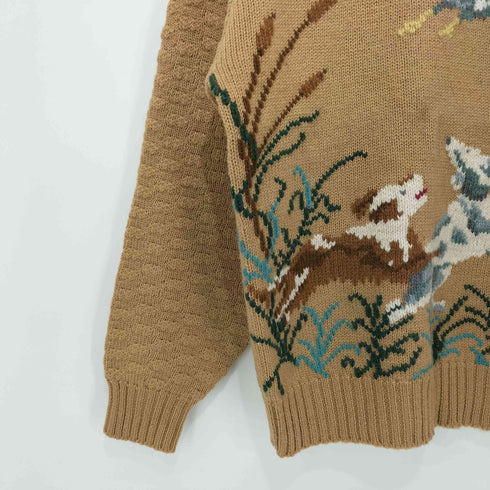 HERMAN GEIST HAND EMBROIDERED 鳥 犬 柄 プルオーバー ニット レディース import:M