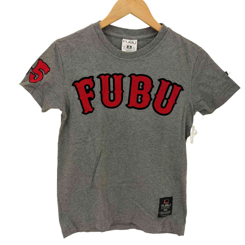 フブ FUBU MUSCLE FIT フェルト ロゴ クルーネック S/S Tシャツ チビT Y2K レディース import:S