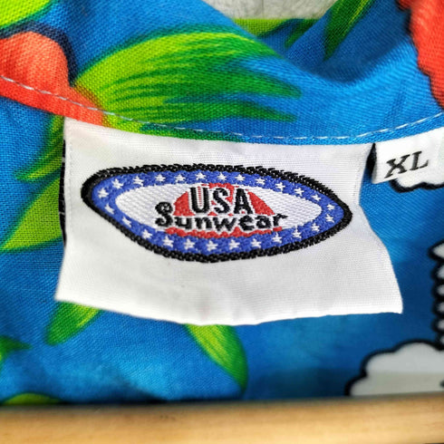 USA SUNWEAR 総柄 レーヨン オープンカラー アロハシャツ メンズ XL