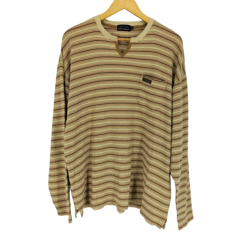 カンサイヤマモト KANSAI YAMAMOTO up to you フロントポケット Vネック クルーネック ボーダーロングTシャツ カットソー メンズ 4L