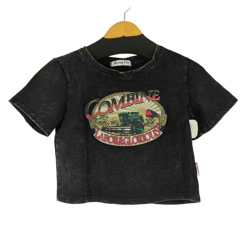 Shang Pin ヴィンテージ加工 フロントプリント Tシャツ レディース