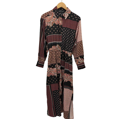 ザラ ZARA スカーフ ペイズリー シャツ ロング ワンピース レディース import:M