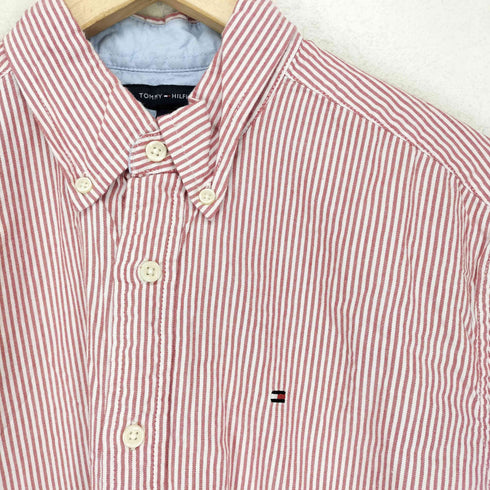 トミーヒルフィガー TOMMY HILFIGER ロゴ刺繍ストライプ半袖シャツ メンズ M