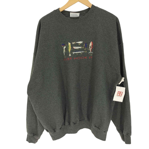 00S メキシコ製 MCCC SPORT JUST HOOKIT 裏地起毛 ルアー 刺繍 L/S ポリコットン クルーネック スウェット メンズ import:XXL