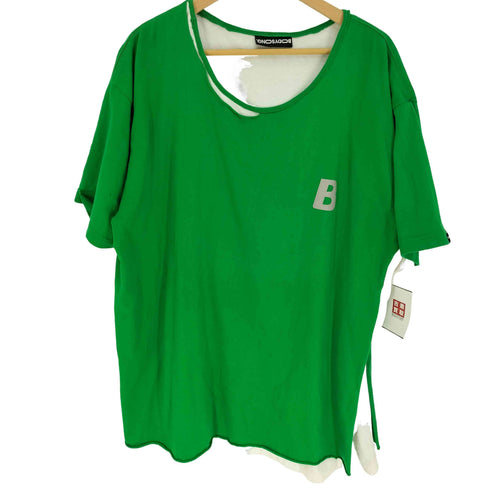ボディソング BODY SONG. ロゴスマイル両面プリント ダメージ加工 2重 S/S クルーネック Tシャツ メンズ