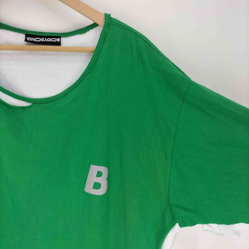 ボディソング BODY SONG. ロゴスマイル両面プリント ダメージ加工 2重 S/S クルーネック Tシャツ メンズ