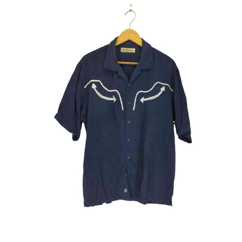 トミーバハマ Tommy Bahama ウエスタン調刺繍ポケット シルク開襟シャツ メンズ L