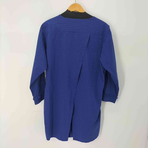 フリルデザイン ノーカラー L/S チェックシャツチュニック レディース