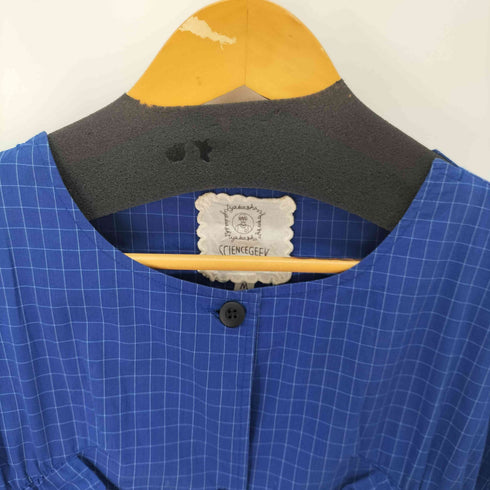 フリルデザイン ノーカラー L/S チェックシャツチュニック レディース