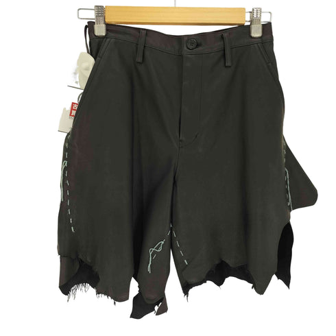 ヨウジヤマモト Yohji Yamamoto 24SS WATER BASED DYE LAMB SKIN CUT SHORT PANTS B ウォーター ベース ダイ ラム スキン カット ショート パンツ レディース JPN:1