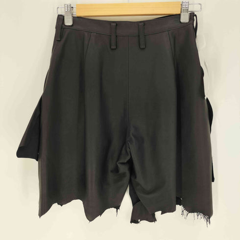 ヨウジヤマモト Yohji Yamamoto 24SS WATER BASED DYE LAMB SKIN CUT SHORT PANTS B ウォーター ベース ダイ ラム スキン カット ショート パンツ レディース JPN:1