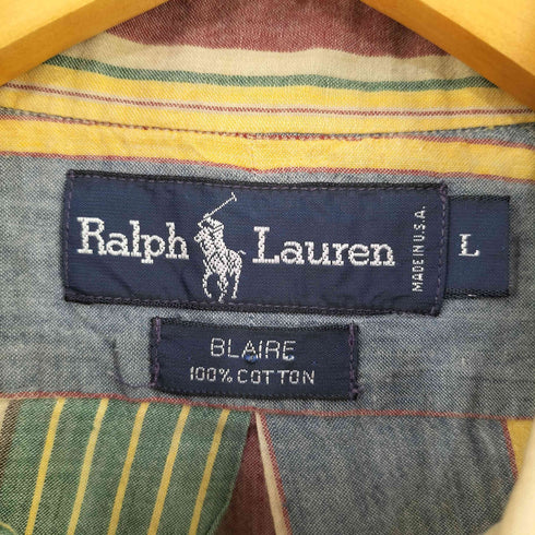 ラルフローレン RALPH LAUREN USA製 BLAIRE マルチカラーストライプ ボタンダウンシャツ メンズ import:L