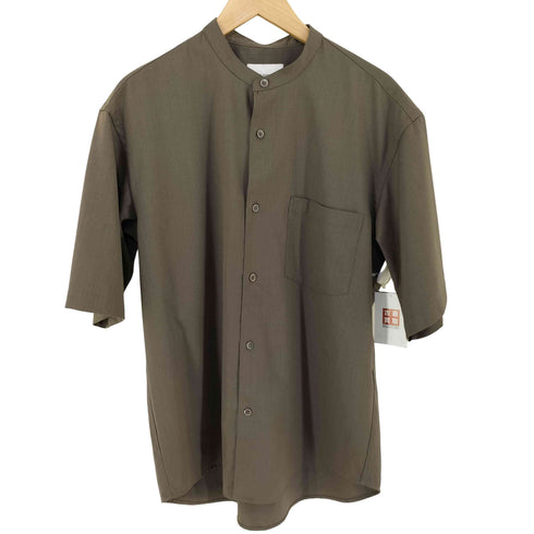 アーバンリサーチ URBAN RESEARCH WASHABLEウールショートスリーブバンドカラーシャツ メンズ JPN:L