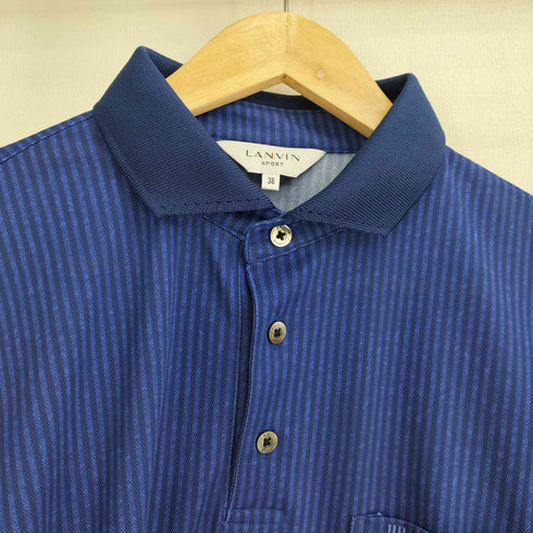ラバンスポーツ LANVIN SPORT ポリ ストライプ ロゴ刺繍 長袖ポロシャツ メンズ US:38
