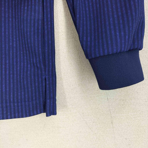 ラバンスポーツ LANVIN SPORT ポリ ストライプ ロゴ刺繍 長袖ポロシャツ メンズ US:38