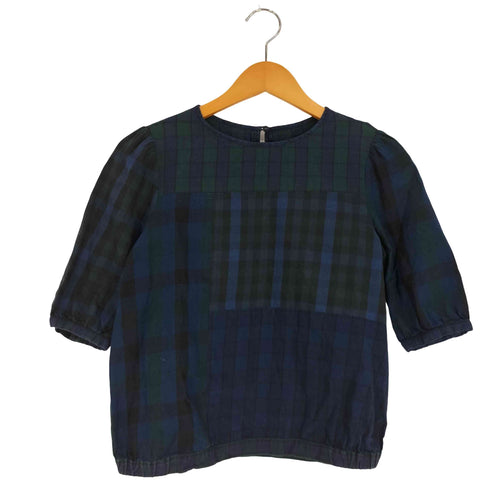 サリースコット Sally Scott チェック切替 ギャザー 五分袖 ブラウス レディース  9R