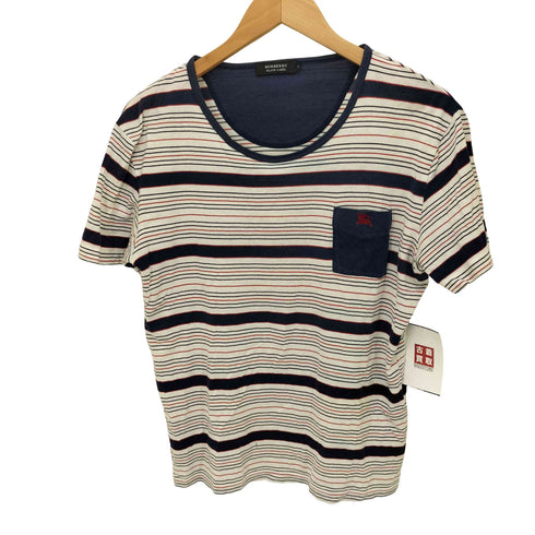 バーバリーブラックレーベル BURBERRY BLACK LABEL ワンポイント 刺繍 ポケット マルチ ボーダー S/S クルーネック Tシャツ メンズ JPN:2