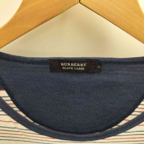 バーバリーブラックレーベル BURBERRY BLACK LABEL ワンポイント 刺繍 ポケット マルチ ボーダー S/S クルーネック Tシャツ メンズ JPN:2
