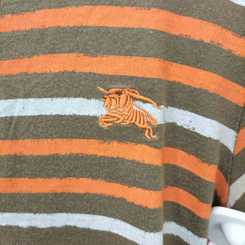バーバリーブラックレーベル BURBERRY BLACK LABEL ワンポイント 刺繍 ボーダー プリント S/S クルーネック Tシャツ メンズ JPN:2