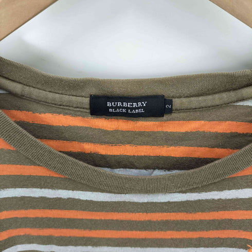 バーバリーブラックレーベル BURBERRY BLACK LABEL ワンポイント 刺繍 ボーダー プリント S/S クルーネック Tシャツ メンズ JPN:2