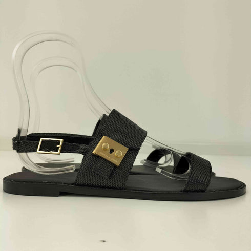 チャールズアンドキース CHARLES&KEITH メタリックバックル ラフィアサンダル レディース 38