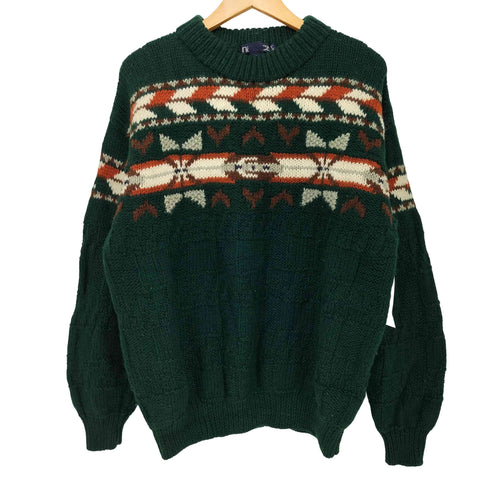 ノーティカ NAUTICA 90S OLD L/S クルーネック ウールニット ノルディック雪柄 メンズ L/G