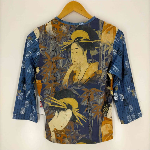 GIRL USA製 和柄 総柄 クルーネックストレッチTシャツ レディース import:L