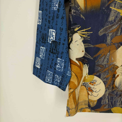 GIRL USA製 和柄 総柄 クルーネックストレッチTシャツ レディース import:L