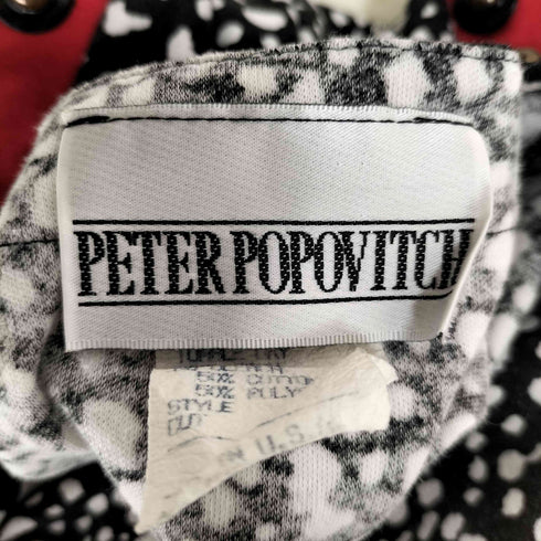 PETER POPOVITCH USA製 ショルダーボタン 総柄 ボートネック Tシャツ レディース import:S