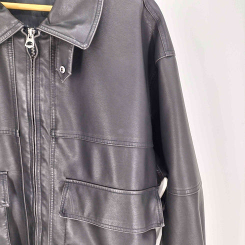 Makes Style フェイクレザー チンストラップ レザー ジャケット ブルゾン メンズ JPN:L