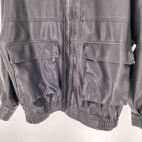 Makes Style フェイクレザー チンストラップ レザー ジャケット ブルゾン メンズ JPN:L