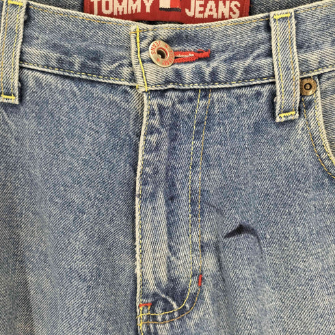 トミーヒルフィガージーンズ TOMMY HILFIGER JEANS 90S メキシコ製 5P ジップフライ ロゴタグ ストレート ワイド デニム パンツ メンズ 30/30